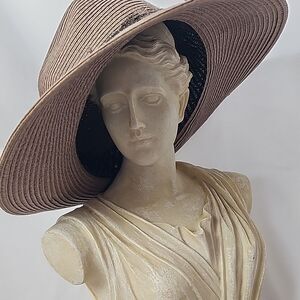 August Hat Co 100% Paper Straw Hat Tan With Feather Trim